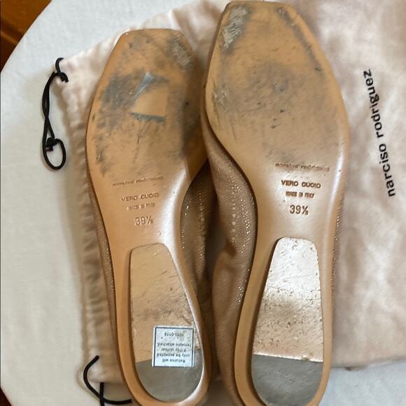 Narciso Rodriguez Snake Leather Pale Pink Tan Open Toe Ballet Flats - 9 W/ Bag - Picture 6 of 13